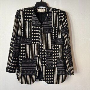 Vintage Jones New York Black & Cream 80s/90s Statement Blazer 100% Wool
